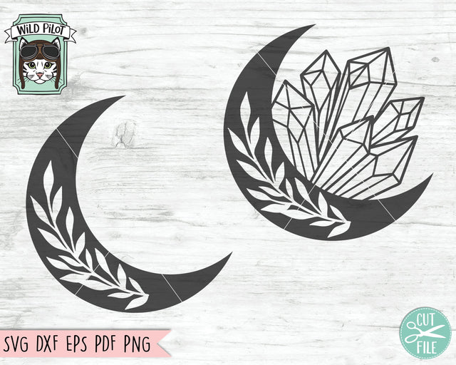 Crystals SVG Files, Crystal Cut File, Crystal Moon Leaves SVG, Crystal Moon Leaf SVG File, Crystal Leaf svg, Vector, Png, Dxf, Eps, Clipart SVG Wild Pilot 