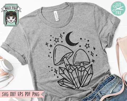 Crystals SVG, Moon SVG Cut File, Mushroom SVG, Mystical svg, Crystals png, Moon png, Mushroom Clipart, Mystical Clipart, Crescent Moon svg SVG Wild Pilot 