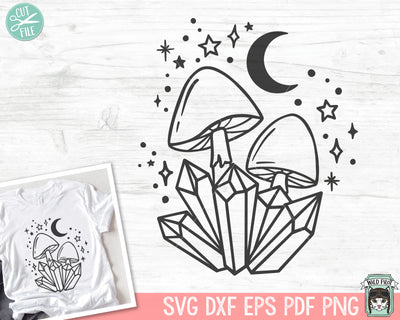 Crystals SVG, Moon SVG Cut File, Mushroom SVG, Mystical svg, Crystals png, Moon png, Mushroom Clipart, Mystical Clipart, Crescent Moon svg SVG Wild Pilot 