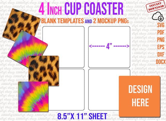 Cup Coaster Template, 4 Inch Cup Coaster Svg, Coasters Template Svg, Coasters Personalized, Docx Word, Dxf, Png, Sublimation 11x8.5 sheet SVG 1966digi 