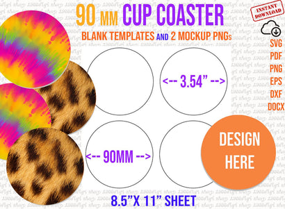 Cup Coaster Template, 90 mm Cup Coaster Svg, Coasters Template Svg, Coasters Personalized, Dxf, Word Docx, Png, Sublimation 11"x8.5" sheet SVG 1966digi 