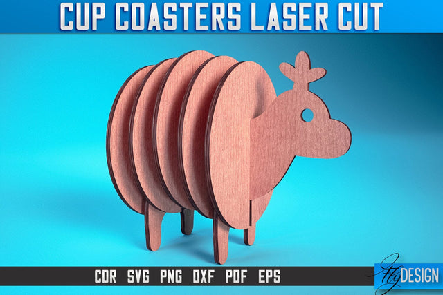 Cup Coasters Laser Cut SVG | Kitchen Laser Cut SVG Design | CNC Files SVG Fly Design 