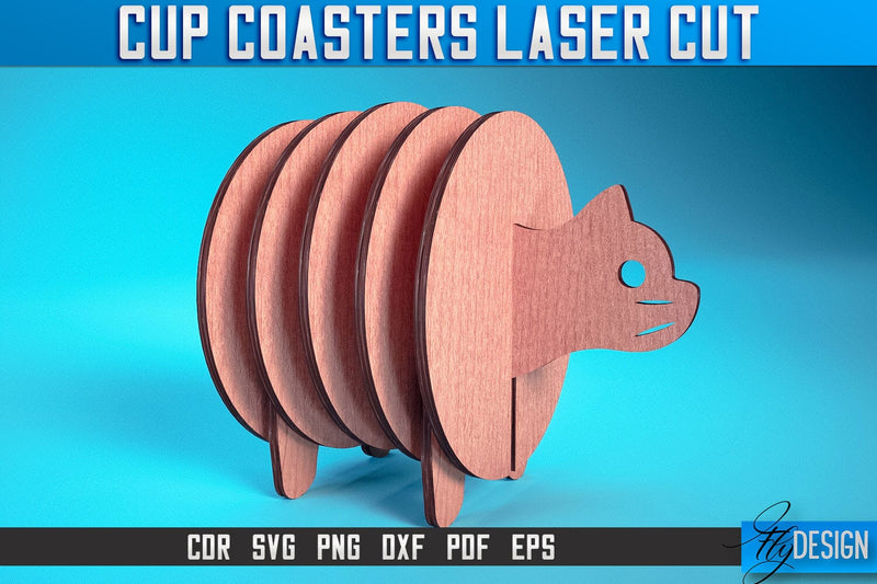 Cup Coasters Laser Cut SVG | Kitchen Laser Cut SVG Design | CNC Files SVG Fly Design 