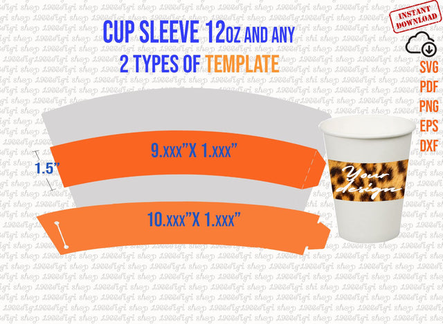 Cup Sleeve Template 12oz Svg, Paper cup sleeve Personalized Design, Sleeve Paper Template, Cup Template, Create Design Your Own Png, Svg Dxf SVG 1966digi 
