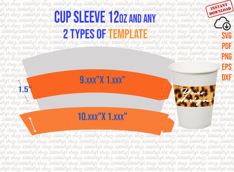 Cup Sleeve Template 12oz Svg, Paper cup sleeve Personalized Design, Sleeve Paper Template, Cup Template, Create Design Your Own Png, Svg Dxf SVG 1966digi 