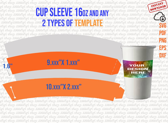 Cup Sleeve Template 16oz Svg, Paper cup sleeve Personalized Design, Sleeve Paper Template, Cup Template, Create Design Your Own Png, Svg Dxf SVG 1966digi 