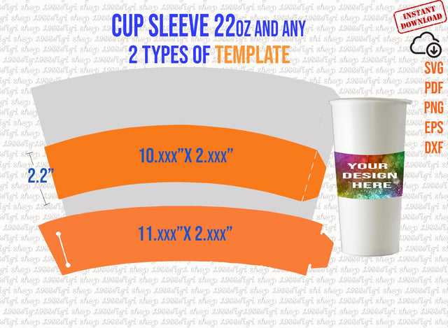 Cup Sleeve Template 22oz Svg, Paper cup sleeve Personalized Design, Sleeve Paper Template, Cup Template, Create Design Your Own Png, Svg Dxf SVG 1966digi 