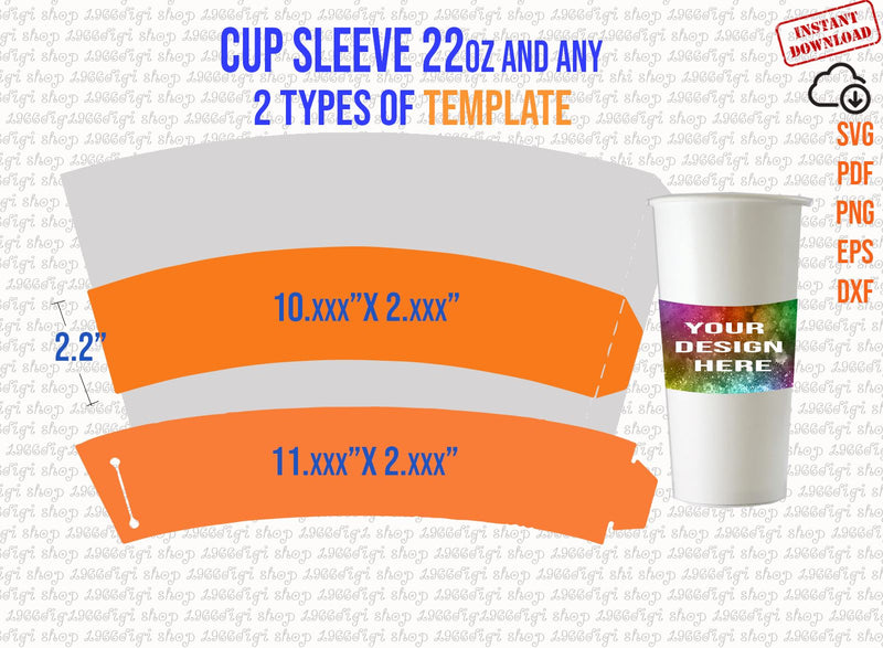 Cup Sleeve Template 22oz Svg, Paper cup sleeve Personalized Design, Sleeve Paper Template, Cup Template, Create Design Your Own Png, Svg Dxf SVG 1966digi 