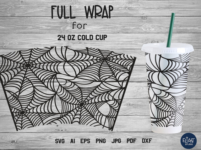 Cup Wrap SVG, Halloween SVG, Spider Web SVG Full Wrap no Hole. SVG Elinorka 