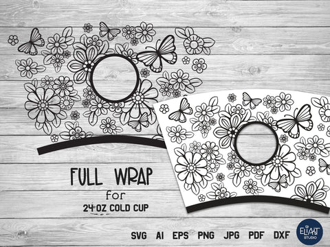 Cup Wrap SVG, Summer SVG, Full Floral Cold Cup Wrap SVG. SVG Elinorka 