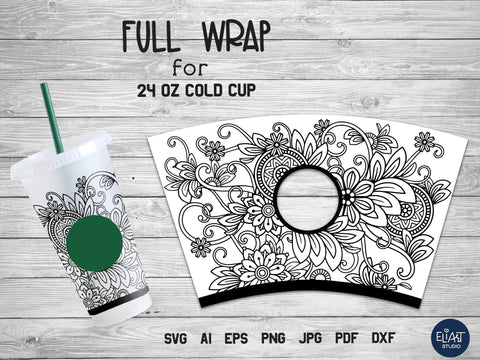 Cup Wrap SVG, Summer SVG, Full Floral Cold Cup Wrap SVG. SVG Elinorka 
