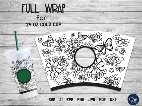 Cup Wrap SVG, Summer SVG, Full Floral Cold Cup Wrap SVG. SVG Elinorka 
