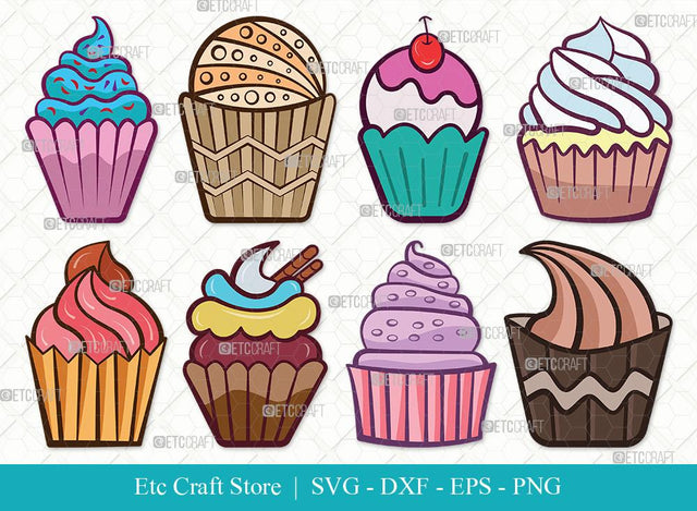 Cupcake Clipart SVG Cut File | Cupcake Svg | sweet cupcake Svg | dessert Svg | Bundle | Eps | Dxf | Png SVG ETC Craft 