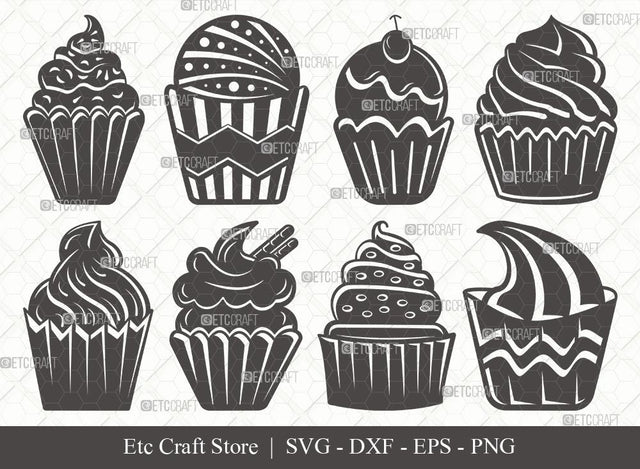 Cupcake Silhouette SVG Cut File | Cupcake Svg | sweet cupcake Svg | dessert Svg | Bundle | Eps | Dxf | Png SVG ETC Craft 