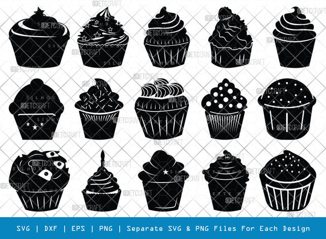 Cupcake SVG, Cupcake Silhouette, Cake Svg, Muffin Svg, Chocolate Cake Svg, Sweet Cupcake Svg, Birthday Cupcake Svg, Desserts Svg, Cupcake Bundle SVG ETC Craft 