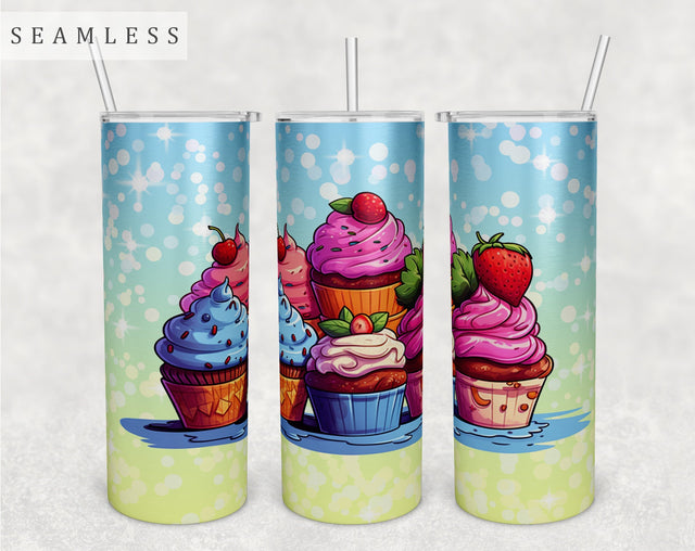 Cupcakes Tumbler Wrap, 20 Oz Skinny Tumbler Sublimation Design, Cupcake Seamless Tumbler PNG Sublimation HappyDesignStudio 