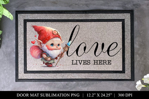 Cupid Gnome Valentines Door Mat Sublimation PNG Sublimation BijouBay 