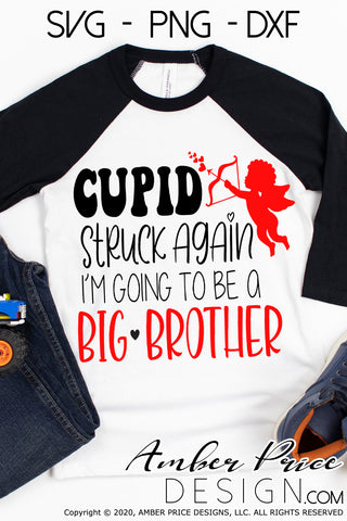 Cupid Struck Again SVG | Big Brother SVG | Valentine's Day Pregnancy Reveal SVG PNG DXF | Winter Maternity shirt SVG SVG Amber Price Design 