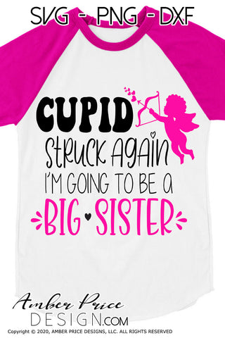 Cupid Struck Again SVG | Big Sister SVG | Valentine's Day Pregnancy Reveal SVG PNG DXF | Winter Maternity shirt SVG SVG Amber Price Design 