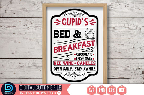 Cupid's bed & breakfast chocolate. fresh roses red wine. candles open daily. stay awhile SVG SVG DESIGNISTIC 