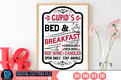 Cupid's bed & breakfast chocolate. fresh roses red wine. candles open daily. stay awhile SVG SVG DESIGNISTIC 