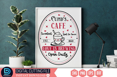 Cupid's cafe sweetest spot in town est. 1850 love is brewing open daily SVG SVG DESIGNISTIC 