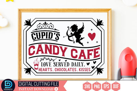 Cupid's candy cafe love served daily. hearts. chocolates. kisses SVG SVG DESIGNISTIC 