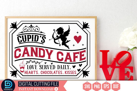 Cupid's candy cafe love served daily. hearts. chocolates. kisses SVG SVG DESIGNISTIC 