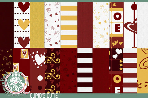 Cupids Cutie Valentine Papers Digital Pattern QueenBrat Digital Designs 