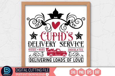 Cupid's delivery service kisses . hugs . chocolates. delivering loads of love SVG SVG DESIGNISTIC 