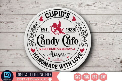Cupid's est. 1928 candy cafe chocolates. hearts. kisses handmade with love SVG SVG DESIGNISTIC 