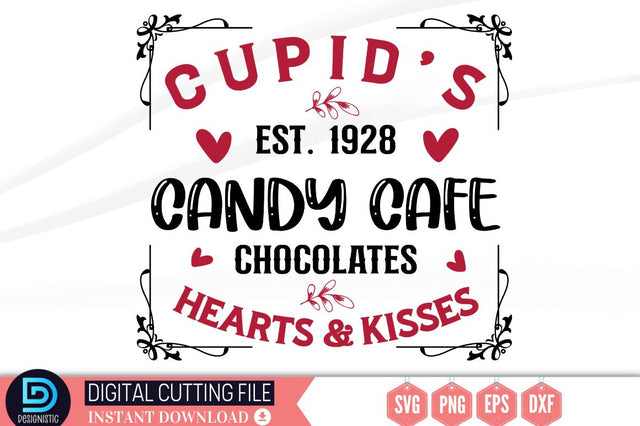 Cupid's est. 1928 candy cafe chocolates hearts & kisses SVG SVG DESIGNISTIC 