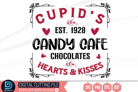 Cupid's est. 1928 candy cafe chocolates hearts & kisses SVG SVG DESIGNISTIC 