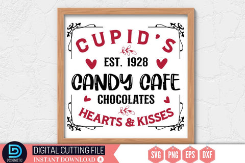 Cupid's est. 1928 candy cafe chocolates hearts & kisses SVG SVG DESIGNISTIC 