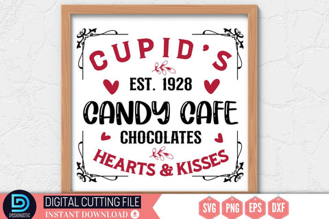 Cupid's est. 1928 candy cafe chocolates hearts & kisses SVG SVG DESIGNISTIC 