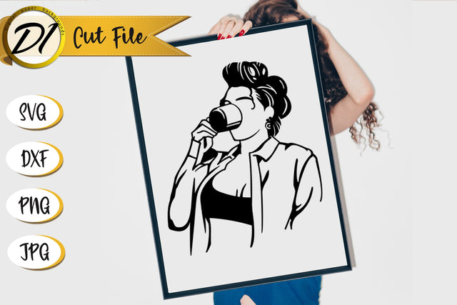 Curly beautiful Woman Drawing SVG Line Art. SVG Evgenyia Guschina 