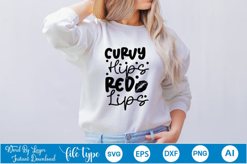 Curvy Hips Red Lips SVG Cut File SVGs,Quotes and Sayings,Food & Drink,On Sale, Print & Cut SVG DesignPlante 503 