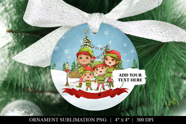 Custom Family of 4 Round Christmas Ornament Sublimation PNG Sublimation BijouBay 