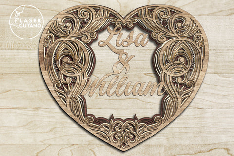CUSTOM HEART Multilayer Laser Cut Files, Mandala, Round Sign SVG, 3D Designs SVG LaserCutano 