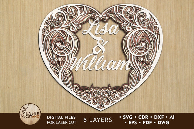 CUSTOM HEART Multilayer Laser Cut Files, Mandala, Round Sign SVG, 3D Designs SVG LaserCutano 