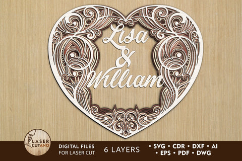 CUSTOM HEART Multilayer Laser Cut Files, Mandala, Round Sign SVG, 3D Designs SVG LaserCutano 