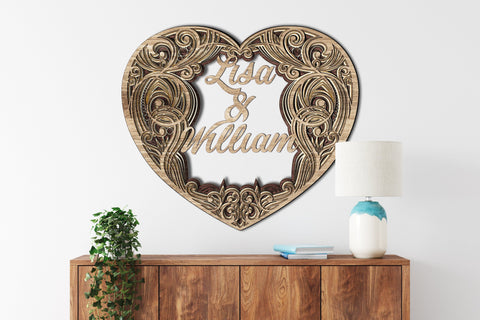 CUSTOM HEART Multilayer Laser Cut Files, Mandala, Round Sign SVG, 3D Designs SVG LaserCutano 