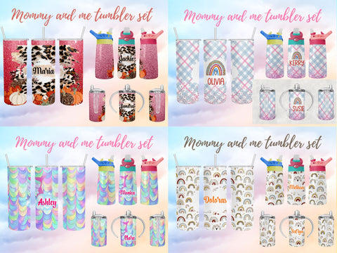 Custom Name Bundle Mommy and me tumbler set Sublimation SVG BambinaCreations 
