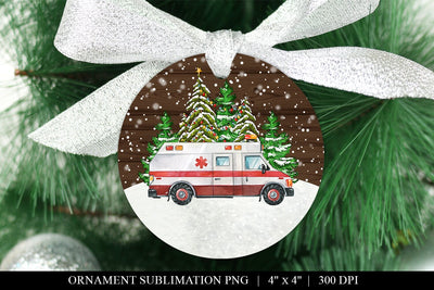 Customizable Ambulance Ornament, Christmas Sublimation PNG Sublimation BijouBay 