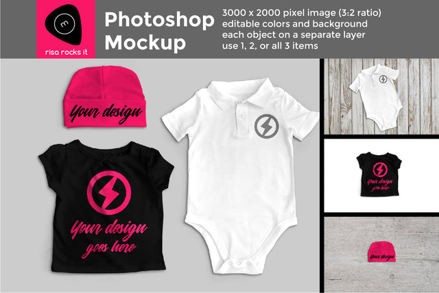 Customizable Baby Clothes Layered PSD Photoshop Product Mockup Mock Up Photo Risa Rocks It 