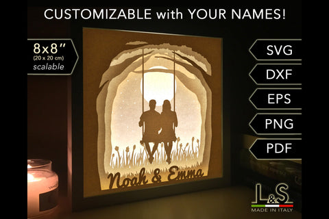 Customizable Couple Light Box Template | Wedding Shadow Box Svg 3D Paper Lights & Silhouettes 