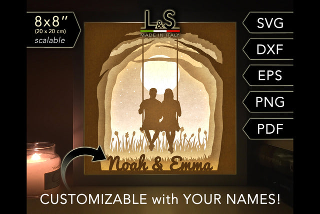 Customizable Couple Light Box Template | Wedding Shadow Box Svg 3D Paper Lights & Silhouettes 