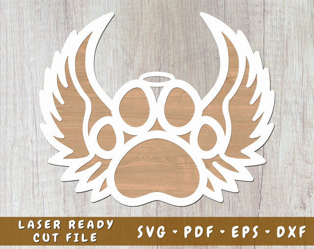 Customizable Dog Paw With Angel Wings and Halo Laser SVG, Dog Memorial Laser SVG Cut File SVG HappyDesignStudio 