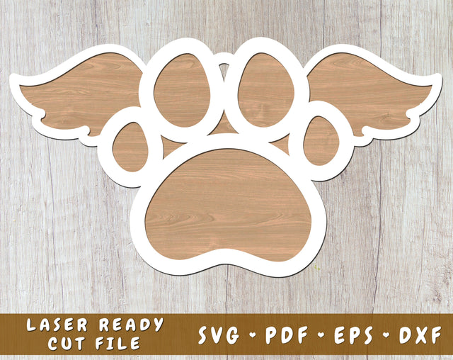 Customizable Dog Paw With Angel Wings Laser SVG, Dog Memorial SVG Cut File SVG HappyDesignStudio 