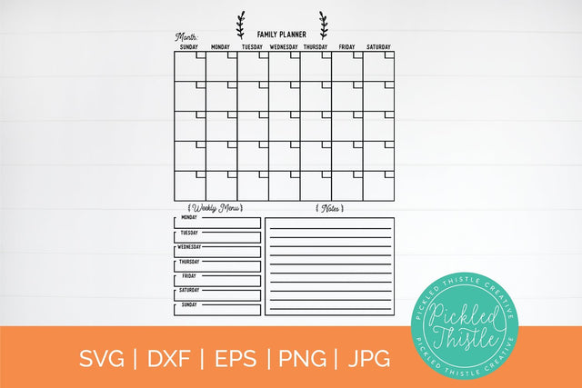 Customizable Family Calendar SVG - Monthly Calendar SVG SVG Pickled Thistle Creative 